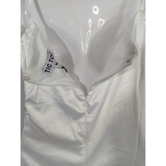 TIC TOC White Satin Bodycon Mini Dress Women's MEDIUM Party Cottage Core NWT - Picture 6 of 10